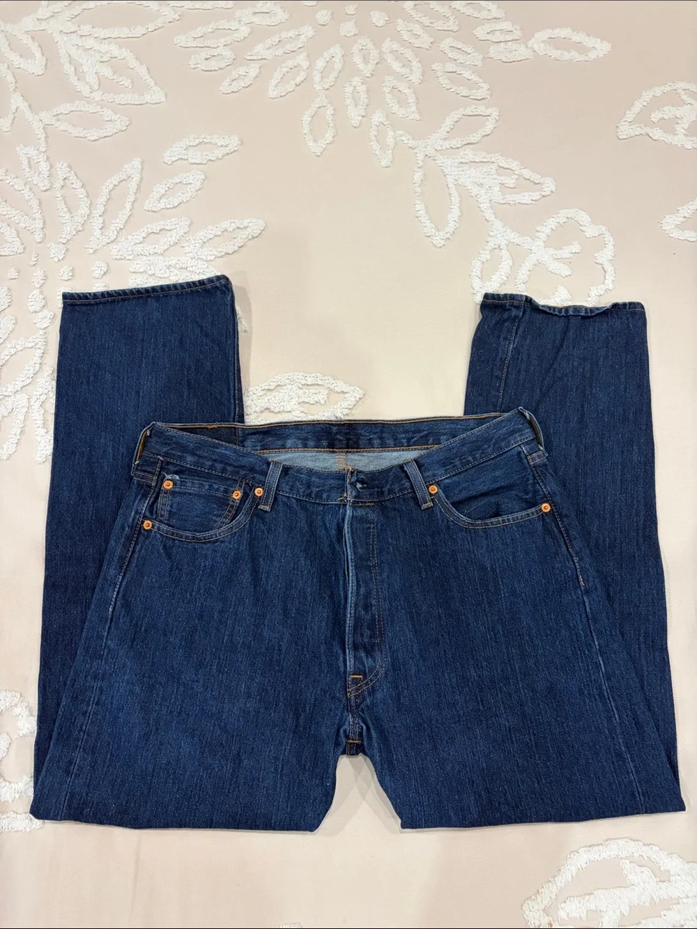 Levi’s 501 Original Button Fly Dark Indigo Denim Jeans 36 x 30